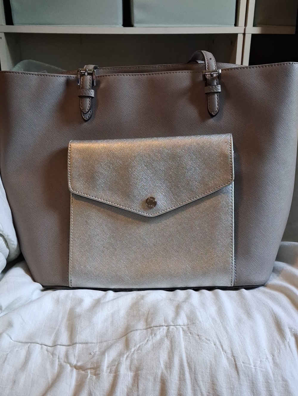 Michael Kors Gray Tote with Metallic Front Pocket